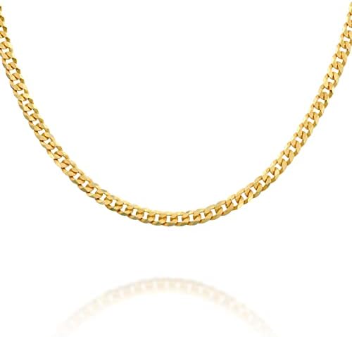 PAVOI Italian Solid 925 Sterling Silver, 22K Gold Plated Chain Necklaces | Snake, Square Box, Cable, Super Flex Curb, Miami Cuban and Rope Diamond-Cut Herringbone Necklace for Women and Men | MADE IN