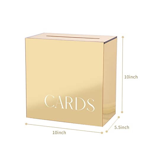 Uniqooo Metallic Gold Mirror Acrylic Wedding Card Box With Slot, Large 10X10X5.5 Inch W/White Print | Thick Diy Wedding Receptions Wishing Well Money Box, Graduation, Birthday, Memory Box #TOP5