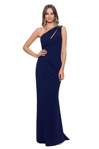 Betsy & Adam Women's Long Sleeveless One Shoulder Side Ruched Scuba Crepe Gown