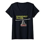Femme Roosevelt Island Tramway New York NYC Quartier rétro T-Shirt avec Col en V