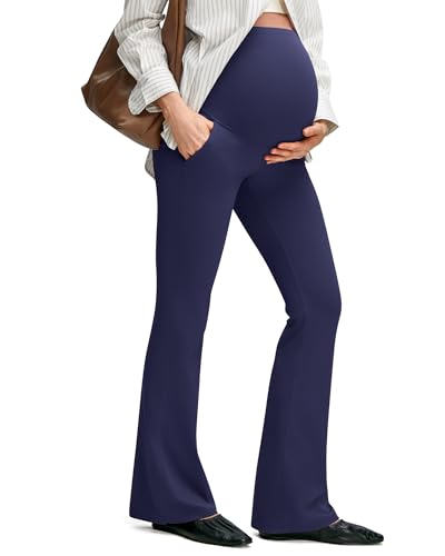 G4Free Maternity Dress Pants Pregnancy Flare Leggings,Black,XL,Regular