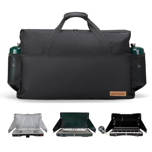 QYILUARE Camping Stove Carrying Case for Coleman 2-Burner,Camp Stove Carry Bag for Camp Chef Everest Stoves | Heavy-Duty Water-Resistant Stove Storage bag | Adjustable Shoulder Strap & Large Pockets