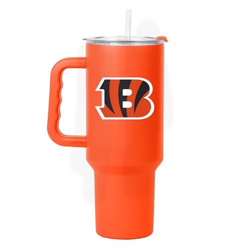 FANMATS NFL Cincinnati Bengals Stainless Steel 40 oz Handle Tumbler — 40 Fluid Ounces | Team Color | Straw & Lid Included