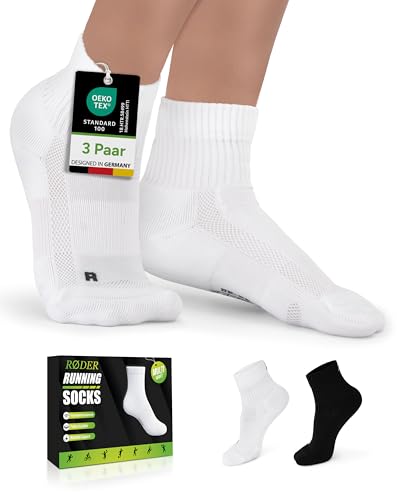 Quarter Laufsocken 3er Pack Unisex Gepolsterte Sportsocken mit Frotteesohle Atmungsaktiv & Stabiler Halt für Running Fitness & Alltag (DE/NL/SE/PL Numerisch 43 46 Regular Regular Weiß)