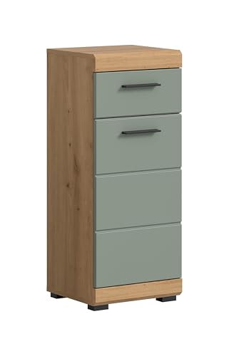 xonox.home - Standschrank Scout 37x88x31 cm in Artisan Eiche und Salbei - Midischrank Badschrank Badmöbel Schrank - stabile Konstruktion schöner Blickfang hochwertig verarbeitet robust und langlebig