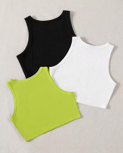 Image of (Pack of 3) Stylish Sleeveless Round Neck Ribbed Tank Tops for Women and Western Crop Top