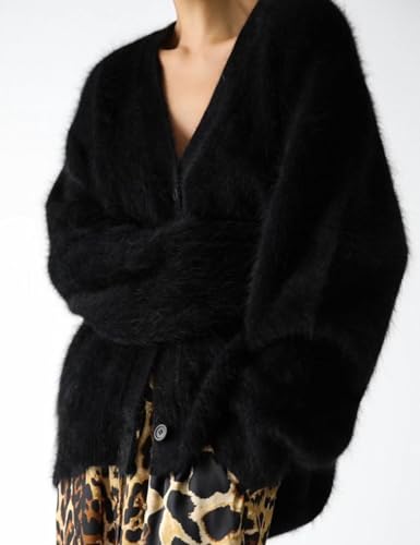 Image of COZYPOIN Womens Fuzzy Cardigan Sweater V Neck Button Down Soft Knit Coat | Loose, Comfy, Slouchy Drop Shoulder, Long Sleeve Fluffy Mohair, Warm, For Daily Work Holiday, Spring Fall Winter Fashion