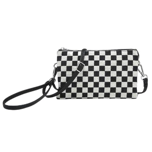 JEN & CO. Riley Checkered Crossbody Bag - Trendy Cross Body Purse with Detachable Wristlet Strap, Clutch