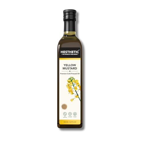 Image of HESTHETIC Cold Pressed Mustard (Sarson) Oil 500ml | Pure Sarson Ka Tel | Natural-Aroma Unrefined Cooking Oil for North Indian & Bengali Cuisine | German-Tech Single-Screw Press | Glass Jar