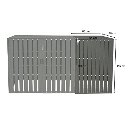 1er WPC-Mülltonnenverkleidung Erweiterung HWC-J28, Mülltonnenbox, Metall Holzoptik - braun