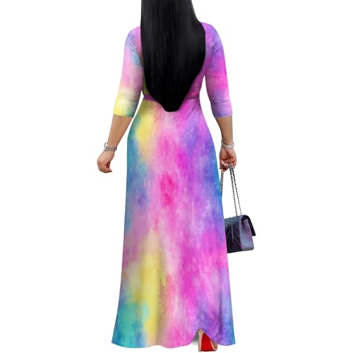 Image of PinkPatty Women's Print Maxi Dresses 3 /4 Sleeve Flowy Long Dress V Neck Wrap Tie Waist Sundress