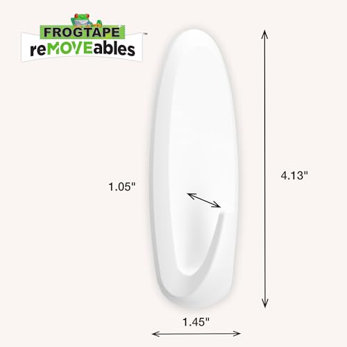 Image of FrogTape reMOVEables Heavy Duty Wall Hooks - Holds up to 5 lbs - Includes 1 Hook and 2 Strips - No Damage - Easy to Remove & Reuse - Large Wall Hook with Adhesive Strips - White (Pack of 1)
