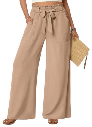 Anyhold High-Waisted Wide-Leg Palazzo Pants (Khaki)