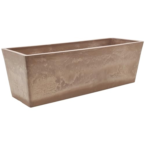 Image of Arcadia Garden Products U65TP Plastic /Stone /Wood Composite Simplicity Window Box, No Drainage Hole (Drillable), Wide Tapered Planter, Patio Plant Container, Indoor Outdoor Planter, 25.5 inch x 9, Taupe