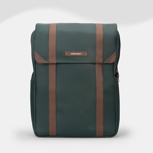 Image of Assembly Vintage 21L Laptop Backpack for Men Women 15.6 Inch Leatherette Office Travel Bag with Hidden Magnetic Flap Closure