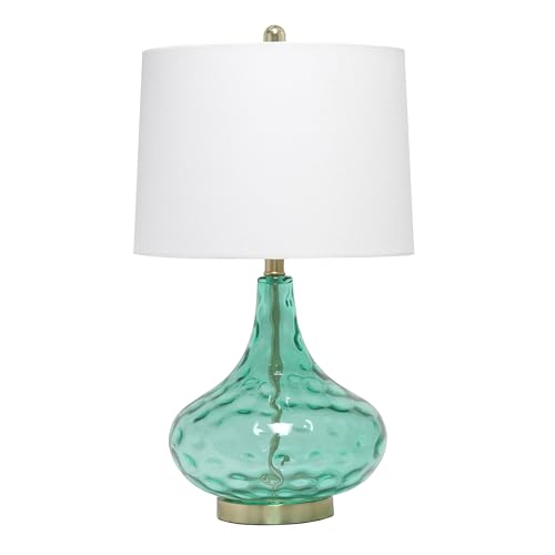 Elegant Designs LT3217-SEA 24' Modern Refined Bubbly Colored Glass Table Lamp with White Linen...