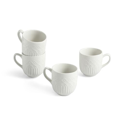Image of ExclusiveLane 'Minimalist' Ceramic Coffee Mugs Set of 4 (Set of 4, 340 ml, Microwave and Dishwasher Safe, Hand-Embossed) | Ceramic Coffee Mug Coffee Cup Set of 4 Tea Mugs Set Tea Cups Ceramic Mugs