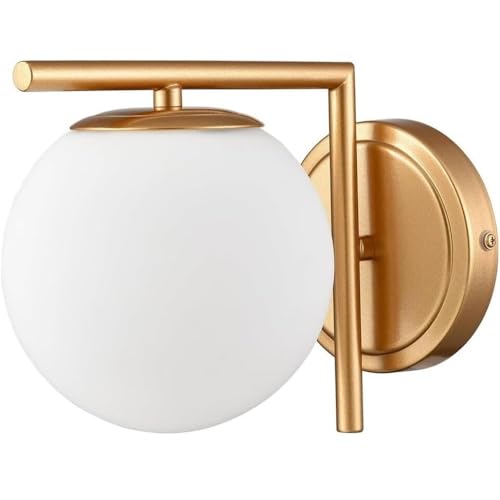 Aplique de Pared industrial Vintage Lámpara de pared pequeña con forma de globo de cristal nórdico for escalera, moderna y minimalista, for pasillo, interior, hogar, entrada dorada, for dormitorio y c