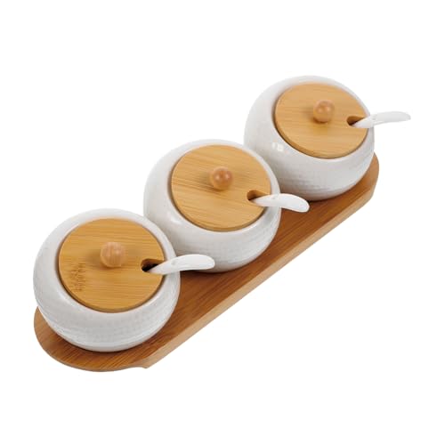 CIYODO 1 Set Seasoning Bottle Set Seasoning Jars Snack Container Cinnamon Sugar Shaker Canisters Lids Spoon Tray Kitchen Storage Canisters Seasoning Pots Condiment Pots White Ceramics