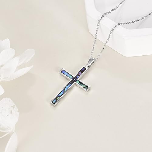 YAFEINI Religious Cross Pendant Necklace Sterling Silver Abalone Shell Cross Pendant Gifts for Women Men Jewelry4