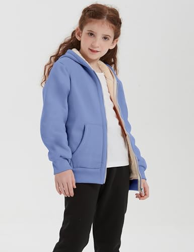 Image of Kids Sherpa Lined Zip Up Hoodie Winter Warm Fleece Jacket 4-15Y