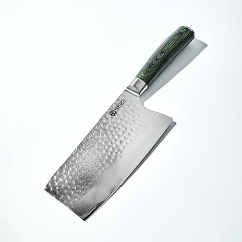 HexClad Cleaver Knife, 7-Inch Japanese Damascus Stainless Steel Blade, Pakkawood Handle Cover