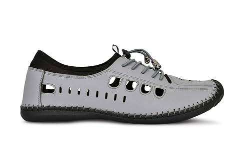Image of OZJI Faux Leather Stylish sandals (Grey, UK Footwear Size System, Adult, Men, Numeric, Medium, 6)