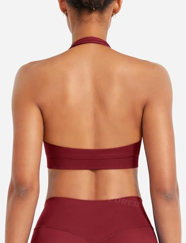 Image of YEOREO CoreFlex Women Halter Sports Bra Workout Seamless Padded Basic Bra Open Back Yoga Gym Crop Top