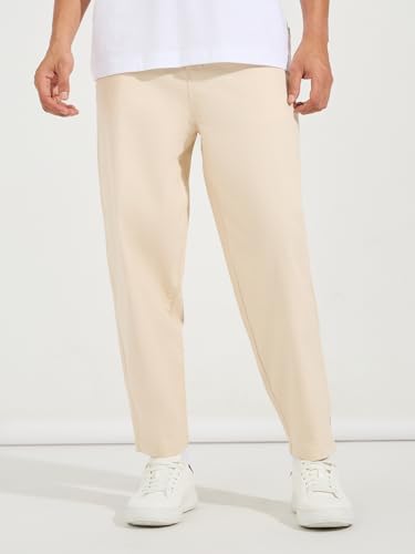 Image of Styli Men Cream Stretch Twill Balloon Fit Cotton Cropped Mid-Rise Chinos, Cream, 38