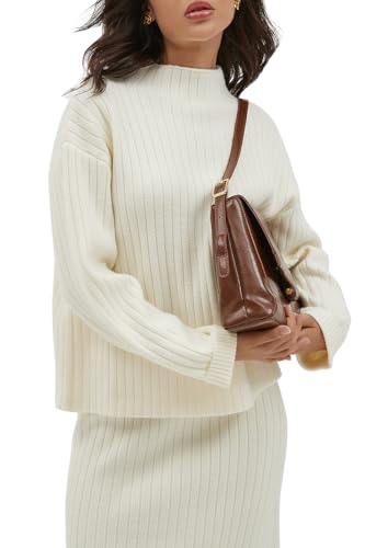 CHYRII Womens Fashion Two Piece Outfits Mock Neck Oversized Sweater Tops Skirt Sets Sweater Dress Lounge Set 5