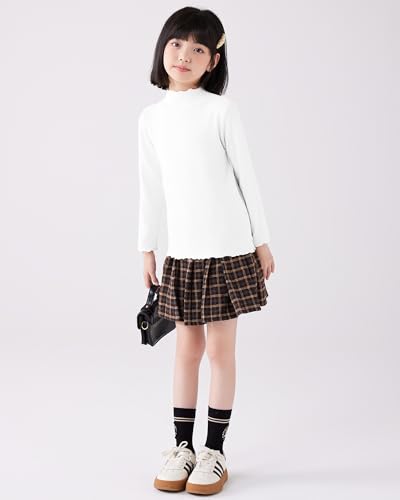 Image of ACESTAR Girls Solid Lettuce Trim Mock Neck Shirt Long Sleeve Slim Fit Ribbed Knit Tee Ruffle Tops Soft Base Layer