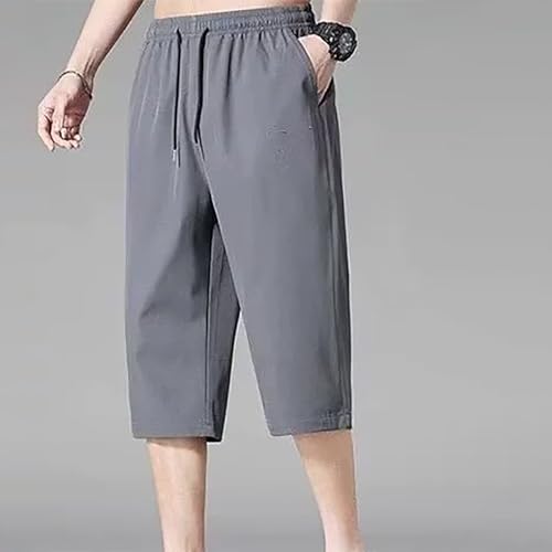 Mens Below Knee 3/4 Capri Pants Summer Quick Dry Lightweight Hiking Cargo Long Shorts Beach Yoga Trousers No Belt2