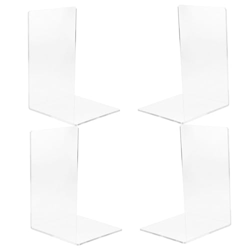 Hemobllo 4 Piezas Sujetalibros Acrílicos Transparentes Forma para Escritorio Organizador de Libros y Documentos Resistente para Oficina y Hogar