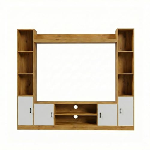 Image of Raywud Elavora Engineering Wood TV Entertainment Unit Set | TV Cabinet with Shelves for Books & Decor Display Unit for Living Room | Ideal for TV Unit Upto 55 inch |DIY Assembly (Gold Oak & White)