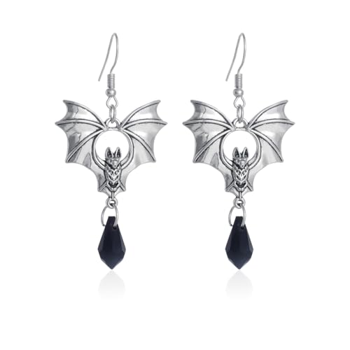 Gothic Bat Earrings for Women Black Red Crystal Dangle Drop Earrings Dark Punk Vampire Bat Earrings Hypoallergenic Vintage Goth Vampire Earrings Halloween Cosplay Party Jewelry