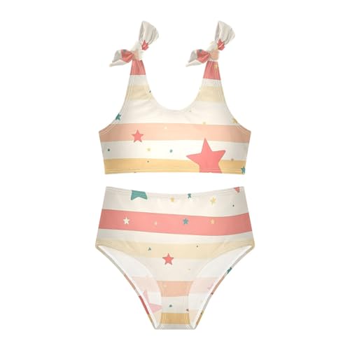5 Pointed Stars Red Stripes Girls 2 Piece Kids Bikini Set Beach Swimsuits Swimwear Adjustable Strap3
