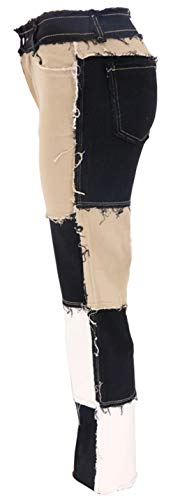 PAODIKUAI Women Patchwork Jeans Raw Hem Denim Pants Slim Bootcut Jean Hight Waist Distressed Straight Denim Jeans4
