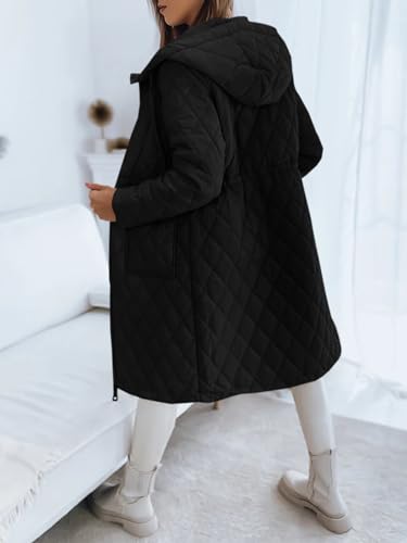 Imily Bela Womens Long Quilted Jackets Zip Up Hooded Drawstring Waist Coats with Pockets 5