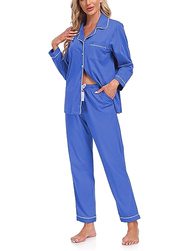 COLORFULLEAF Women's 100% Cotton Long Sleeve Pajama Sets Button Down