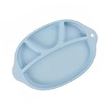 TOGEVAL 食品級シリコン製キッズ割プレート 耐衝撃設計 用仕切り皿 用ライスホルダー お皿付き 用食器 スカイブルー 再利用可能