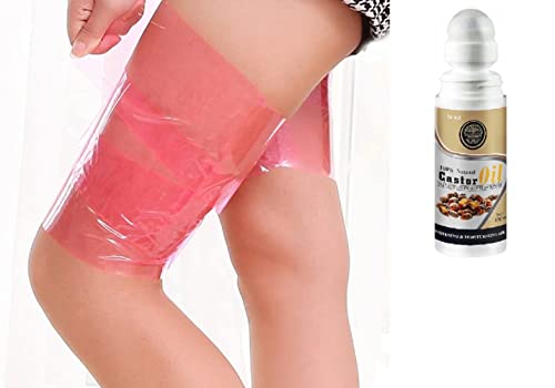 Castor Oil Pack Kit With Reusable Shape Up Saran Wrap For Stomach , Legs , Thigh - Boost The Effects of Your Castor Oil Bio Oil Anticellulite Herbal Body Gels, - for Smoother Skin & Toned Stomach - Reduces Cellulite & Stretch Marks - Detox , Cleanse Body Wrap