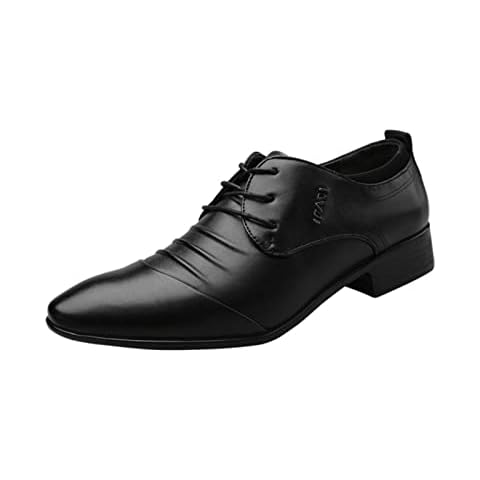 Mens Oxfords Pointed Toe Brogues Fashion Monk Shoes Flat Lace-ups Comfy Slip-on Office Dress Shoe Classic Wedding Shoes Black Cover