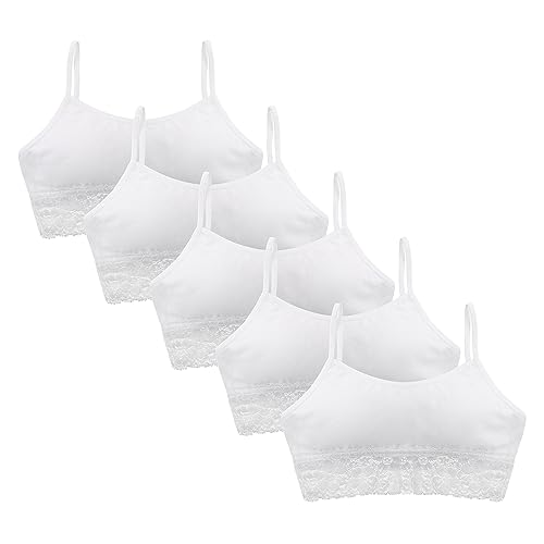 Donella Girls Cotton Training Bras - Lace Trim Cropped Camis for Teens 5-Pack, Age: 10-15 - Main Image