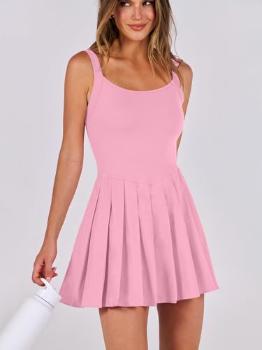 Image of ANRABESS Women's Tennis Athletic Pleated Summer Mini Dress 2026 Golf Workout Build in Shorts Casual Romper Short Sundress