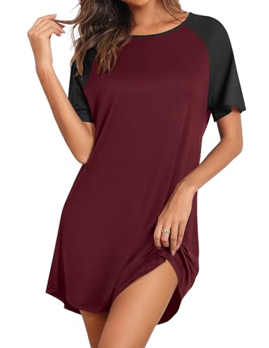 Image of Ekouaer Nightgowns for Women Bamboo Viscose Night Gown Short Sleeve Sleep Shirt Cooling Nightshirt Soft Sleepwear S-XXXL