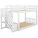 Bellemave Low Bunk Beds Twin Over Twin with Stairs Solid Wood Bunk Bed Frame for Kids Boys Girls Teens, White