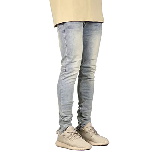 Men's Hip Hop Slim Fit Jeans Ankle Zipper Tapered Skinny Fit Denim Pants Retro Washed Distressed Pencil Jean3