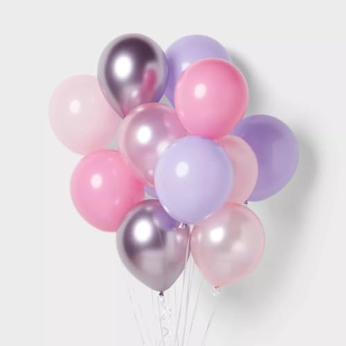 Image of Pastel Pink Purple Balloons, 12 Inch Pearl Light Pink Metallic Purple Iridescent Party Balloons for Girls Women Bridal Baby Shower Wedding Disco Princess Mermaid Butterfly Fairy Birthday Party Decor