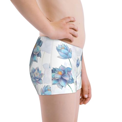 Boys' Cotton Boxer Brief Soft Underwear-Pale Blue Lotus Flowers2