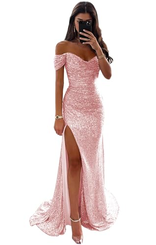 Sparkly Mermaid Blush Pink Prom Dresses for Women Sequin Sweetheart Open Back Long Formal Dress...
